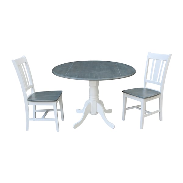 International Concepts Square 42 in Dual Drop Leaf Table, 2 San Remo Side Chairs, White/Heather Gray, 42 in W, 42 in L, Wood K05-42DP-C10P - main